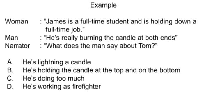 Examples of listening questions : Familiarize yourself with idioms 