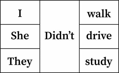 Examples of negative sentences in the Simple Past Tense