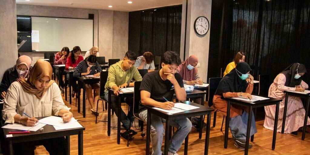 IELTS simulation test at IELC with classroom Traditional rows position
